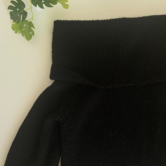 Women's Forever 21 Off-Shoulder Fold-Over Sweater, BLACK, S - Picture 4 of 4